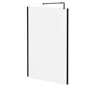 Colore 8mm Clear Glass Walk In Shower Screen including Wall Channel with End Profile and Support Bar | Matt Black | Glass/Aluminium | 1850mm x 1400mm
