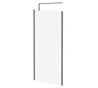 Colore 8mm Clear Glass Walk In Shower Screen including Wall Channel with End Profile and Support Bar | Gunmetal Grey | Glass/Aluminium | 1850mm x 1000mm