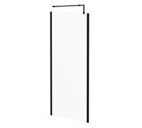 Colore 8mm Clear Glass Walk In Shower Screen including Wall Channel with End Profile and Support Bar | Matt Black | Glass/Aluminium | 1850mm x 900mm