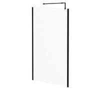 Colore 8mm Clear Glass Walk In Shower Screen including Wall Channel with End Profile and Support Bar | Matt Black | Glass/Aluminium | 1850mm x 1200mm