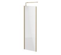 Colore 8mm Clear Glass Walk In Shower Screen including Wall Channel with End Profile and Support Bar | Brushed Brass | Glass/Aluminium | 1850mm x 700mm