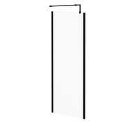 Colore 8mm Clear Glass Walk In Shower Screen including Wall Channel with End Profile and Support Bar | Matt Black | Glass/Aluminium | 1850mm x 800mm