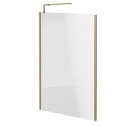 Colore 8mm Clear Glass Walk In Shower Screen including Wall Channel with End Profile and Support Bar | Brushed Brass | Glass/Aluminium | 1850mm x 1400mm