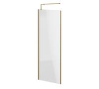 Colore 8mm Clear Glass Walk In Shower Screen including Wall Channel with End Profile and Support Bar | Brushed Brass | Glass/Aluminium | 1850mm x 800mm
