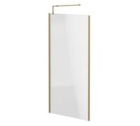 Colore 8mm Clear Glass Walk In Shower Screen including Wall Channel with End Profile and Support Bar | Brushed Brass | Glass/Aluminium | 1850mm x 1000mm