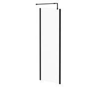 Colore 8mm Clear Glass Walk In Shower Screen including Wall Channel with End Profile and Support Bar | Matt Black | Glass/Aluminium | 1850mm x 700mm