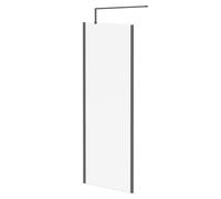 Colore 8mm Clear Glass Walk In Shower Screen including Wall Channel with End Profile and Support Bar | Gunmetal Grey | Glass/Aluminium | 1850mm x 760mm