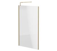 Colore 8mm Clear Glass Walk In Shower Screen including Wall Channel with End Profile and Support Bar | Brushed Brass | Glass/Aluminium | 1850mm x 1200mm