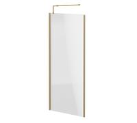 Colore 8mm Clear Glass Walk In Shower Screen including Wall Channel with End Profile and Support Bar | Brushed Brass | Glass/Aluminium | 1850mm x 900mm