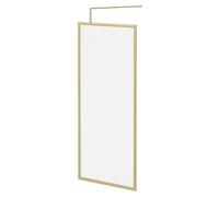 Colore 8mm Fluted Glass Fully Framed Walk In Shower Screen including Wall Channel and Support Bar | Brushed Brass | Glass/Aluminium | 1850mm x 900mm