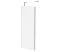 Colore 8mm Fluted Glass Walk In Shower Screen including Wall Channel and Support Bar | Gunmetal Grey | Glass/Aluminium | 1850mm x 800mm