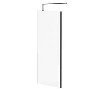 Colore 8mm Fluted Glass Walk In Shower Screen including Wall Channel and Support Bar | Matt Black | Glass/Aluminium | 1850mm x 800mm