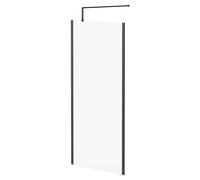 Colore 8mm Fluted Glass Walk In Shower Screen including Wall Channel with End Profile and Support Bar | Matt Black | Glass/Aluminium | 1850mm x 900mm