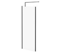 Colore 8mm Fluted Glass Walk In Shower Screen including Wall Channel with End Profile and Support Bar | Matt Black | Glass/Aluminium | 1850mm x 800mm