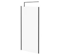 Colore 8mm Fluted Glass Walk In Shower Screen including Wall Channel with End Profile and Support Bar | Matt Black | Glass/Aluminium | 1850mm x 1000mm
