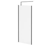 Colore 8mm Fluted Glass Walk In Shower Screen including Wall Channel with End Profile and Support Bar | Gunmetal Grey | Glass/Aluminium | 1850mm x 900mm