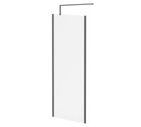 Colore 8mm Fluted Glass Walk In Shower Screen including Wall Channel with End Profile and Support Bar | Gunmetal Grey | Glass/Aluminium | 1850mm x 800mm