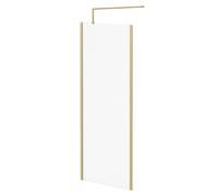 Colore 8mm Fluted Glass Walk In Shower Screen including Wall Channel with End Profile and Support Bar | Brushed Brass | Glass/Aluminium | 1850mm x 800mm