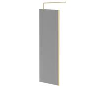 Colore 8mm Smoked Glass Walk In Shower Screen including Wall Channel and Support Bar | Brushed Brass | Glass/Aluminium | 1950mm x 700mm