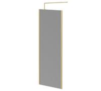 Colore 8mm Smoked Glass Walk In Shower Screen including Wall Channel with End Profile and Support Bar | Brushed Brass | Glass/Aluminium | 1950mm x 800mm