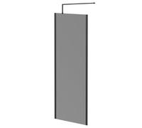 Colore 8mm Smoked Glass Walk In Shower Screen including Wall Channel with End Profile and Support Bar | Matt Black | Glass/Aluminium | 1950mm x 800mm