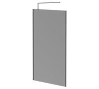 Colore 8mm Smoked Glass Walk In Shower Screen including Wall Channel with End Profile and Support Bar | Gunmetal Grey | Glass/Aluminium | 1950mm x 1200mm