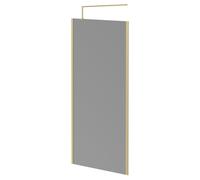 Colore 8mm Smoked Glass Walk In Shower Screen including Wall Channel with End Profile and Support Bar | Brushed Brass | Glass/Aluminium | 1950mm x 1000mm