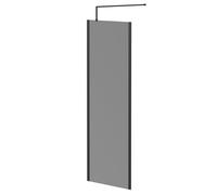Colore 8mm Smoked Glass Walk In Shower Screen including Wall Channel with End Profile and Support Bar | Matt Black | Glass/Aluminium | 1950mm x 700mm