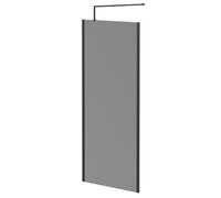 Colore 8mm Smoked Glass Walk In Shower Screen including Wall Channel with End Profile and Support Bar | Matt Black | Glass/Aluminium | 1950mm x 900mm