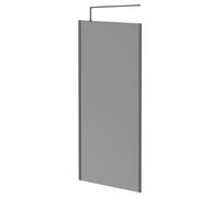 Colore 8mm Smoked Glass Walk In Shower Screen including Wall Channel with End Profile and Support Bar | Gunmetal Grey | Glass/Aluminium | 1950mm x 1000mm