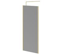 Colore 8mm Smoked Glass Walk In Shower Screen including Wall Channel with End Profile and Support Bar | Brushed Brass | Glass/Aluminium | 1950mm x 900mm