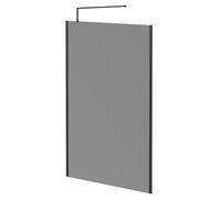 Colore 8mm Smoked Glass Walk In Shower Screen including Wall Channel with End Profile and Support Bar | Matt Black | Glass/Aluminium | 1950mm x 1400mm