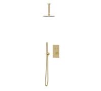 Colore Brushed Brass Concealed Push Button Twin Thermostatic Shower Valve Including Round Fixed Shower Head | Chrome | Stainless Steel | 200mm