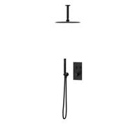 Colore Concealed Push Button Twin Thermostatic Shower Valve Including Round Fixed Shower Head | Matt Black | Stainless Steel | 300mm