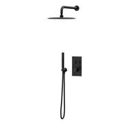 Colore Concealed Push Button Twin Thermostatic Shower Valve Including Round Fixed Shower Head | Matt Black | Stainless Steel | 300mm