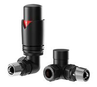 Colore Dias Thermostatic Corner Radiator Valves | Matt Black | Brass | 48mm x 118mm x 70mm