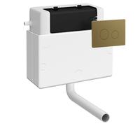 Colore Dual Flush Universal Access Concealed Cistern with Pneumatic Fitting and Flush Plate with Round Buttons | Brushed Brass | ABS | 340mm x 296mm x 142mm