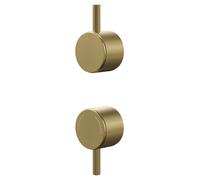 Colore Industrial Style Fully Knurled Control Handle Set for Twin Shower Valve | Brushed Brass | 43mm x 30mm x 70mm