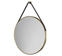 Colore Oakmount Frame with Brown Strap Round Mirror | Brushed Brass | Glass/Aluminium | 600mm
