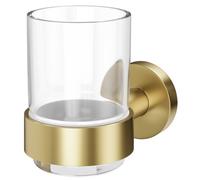 Colore Orbit and Glass Wall Mounted Bathroom Tumbler | Brushed Brass | 70mm x 100mm x 130mm