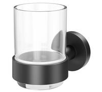 Colore Orbit and Glass Wall Mounted Bathroom Tumbler | Matt Black | 70mm x 100mm x 130mm