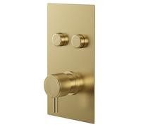 Colore Round Concealed Push Button Shower Valve with Fully Knurled Control Handle | Brushed Brass | 120mm x 220mm x 50mm