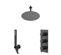 Colore Round Concealed Triple Thermostatic Shower Valve and Fixed Head | Gunmetal Grey | Stainless Steel | 300mm