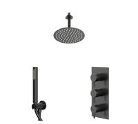 Colore Round Concealed Triple Thermostatic Shower Valve and Fixed Head | Gunmetal Grey | Stainless Steel | 200mm