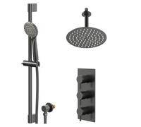 Colore Round Concealed Triple Thermostatic Shower Valve and Fixed Head with 150mm Ceiling Arm and Slide Rail Kit | Gunmetal Grey | Brass/Stainless Steel | 200mm