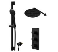 Colore Round Concealed Triple Thermostatic Shower Valve and Thin Round Fixed Head | Matt Black | Stainless Steel | 300mm