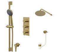 Colore Round Concealed Triple Thermostatic Shower Valve | Brushed Brass | Stainless Steel | 200mm