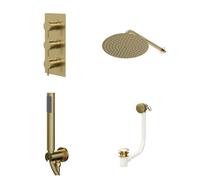 Colore Round Concealed Triple Thermostatic Shower Valve | Brushed Brass | Stainless Steel | 300mm