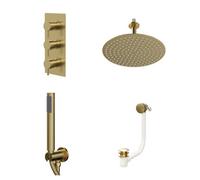 Colore Round Concealed Triple Thermostatic Shower Valve | Brushed Brass | Stainless Steel | 300mm