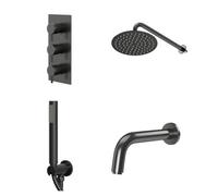 Colore Round Concealed Triple Thermostatic Shower Valve | Gunmetal Grey | Stainless Steel | 200mm